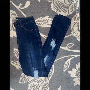 High waisted distressed denim